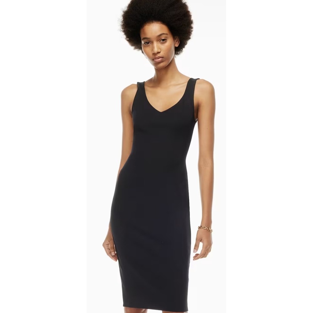 Ten by Babaton Aritzia Black‎ Ribbed V-Neck Deep Scoop Back Midi Dress Size M